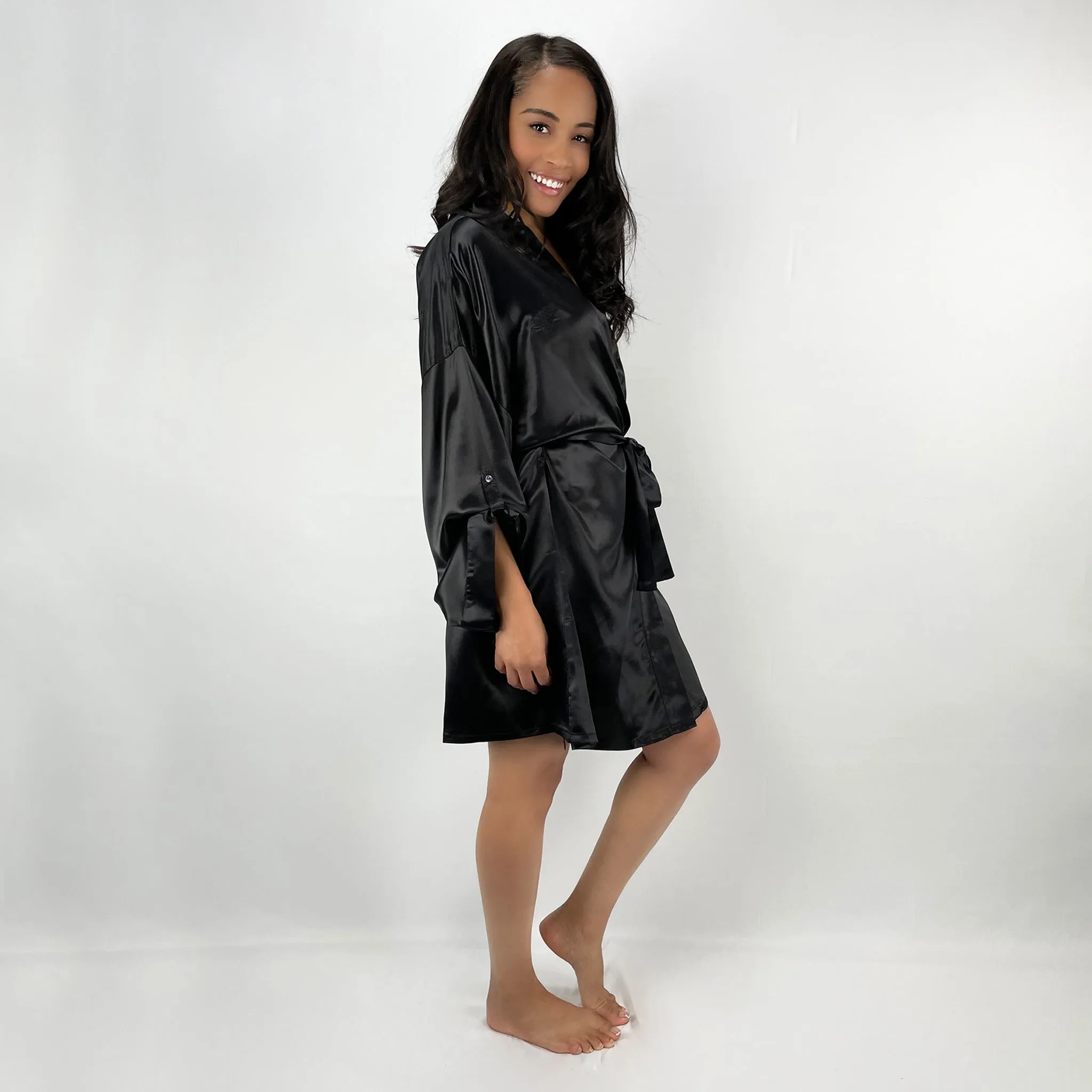 100% Pure Silk Robe - Black