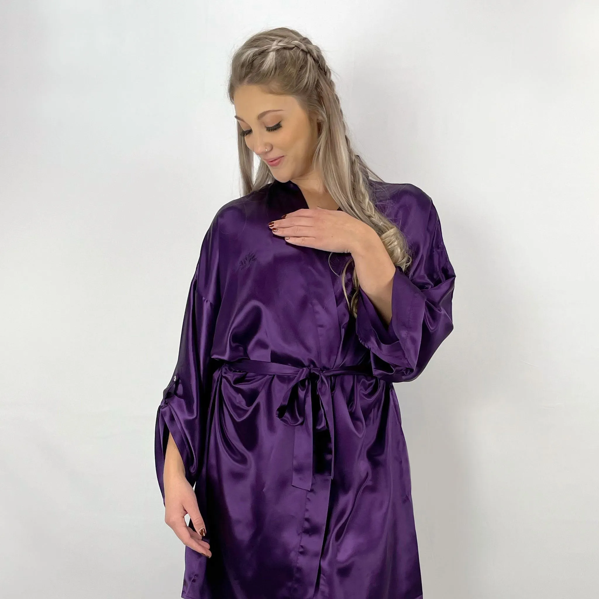 100% Pure Silk Robe - Plum