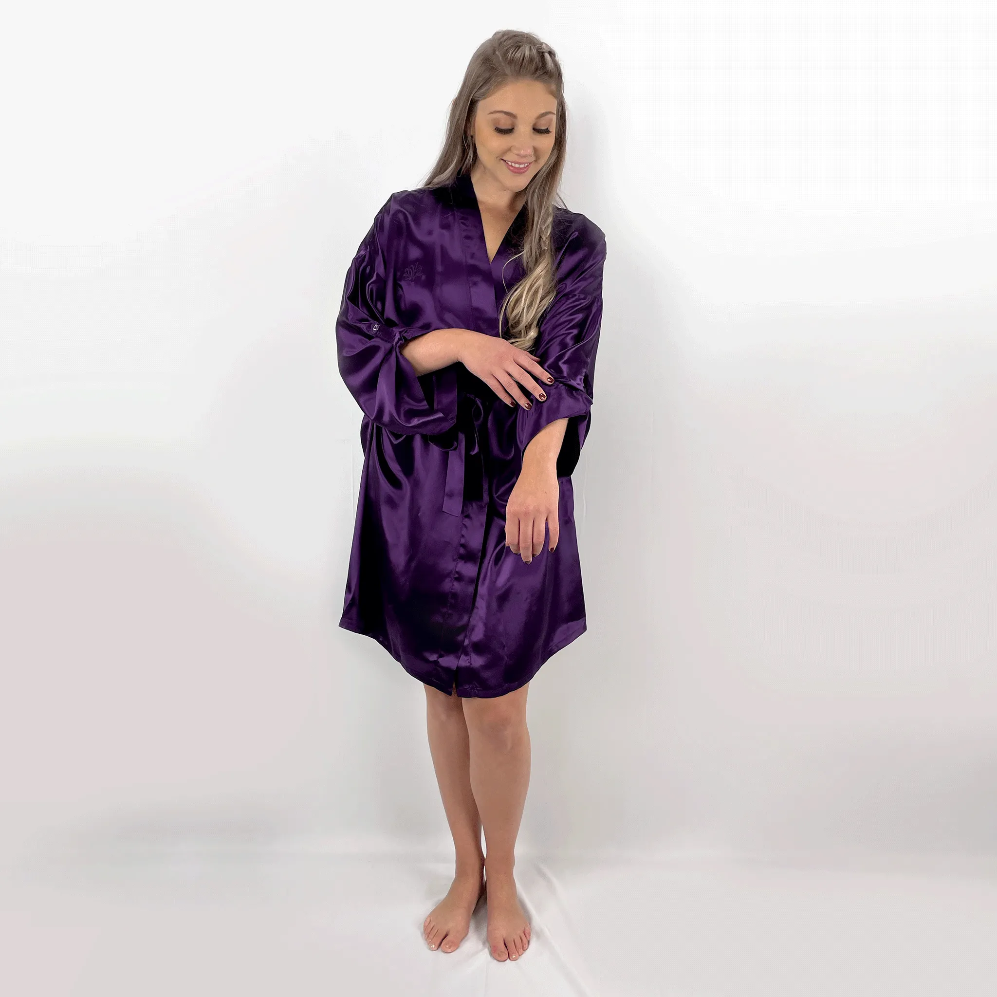 100% Pure Silk Robe - Plum