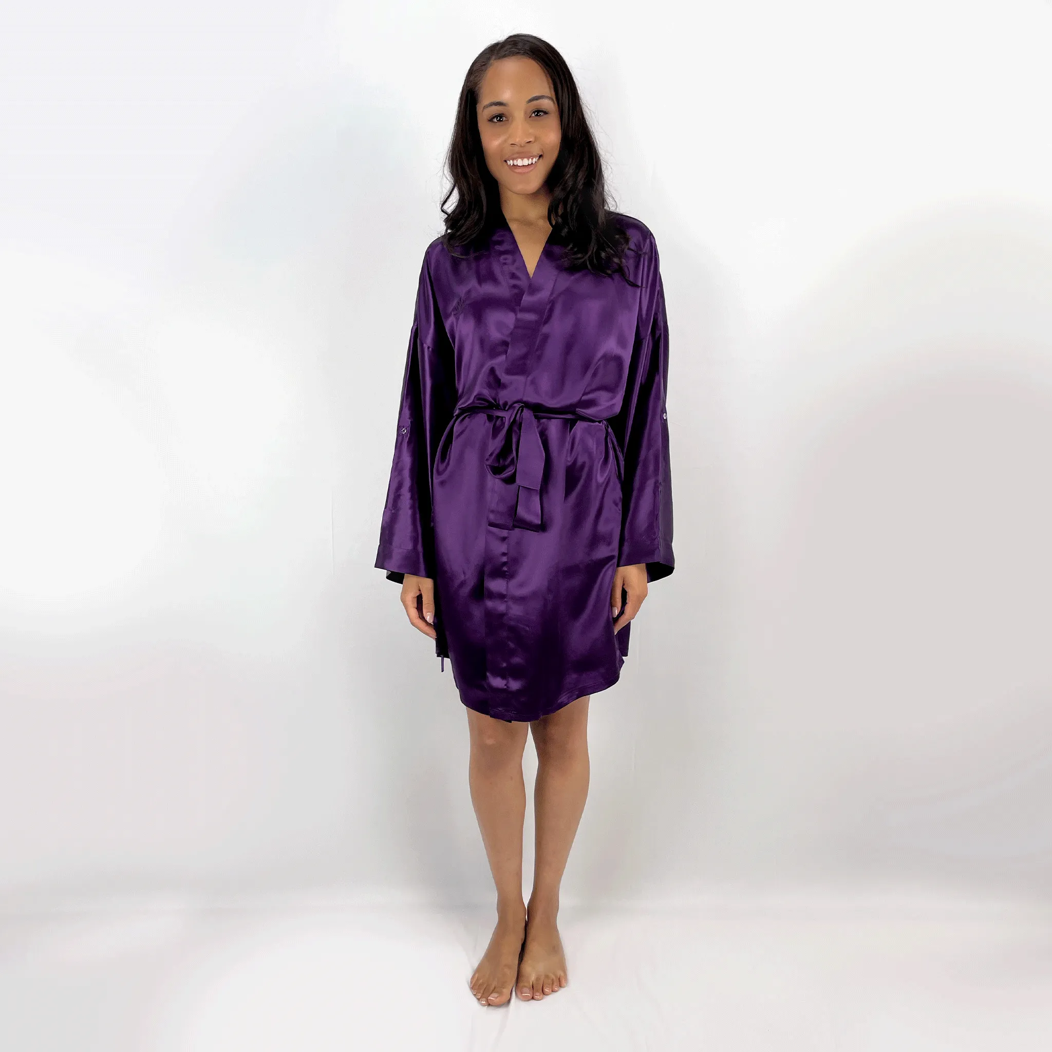 100% Pure Silk Robe - Plum