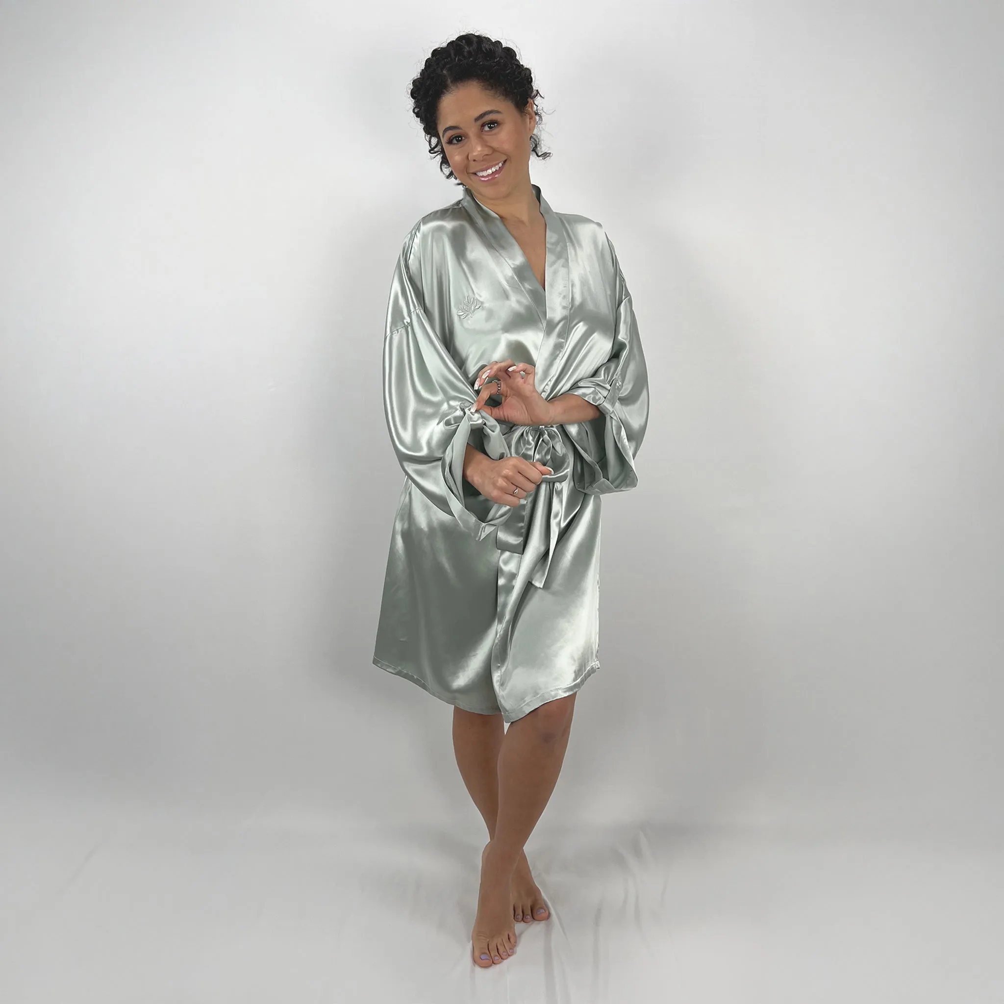 100% Pure Silk Robe - Sage