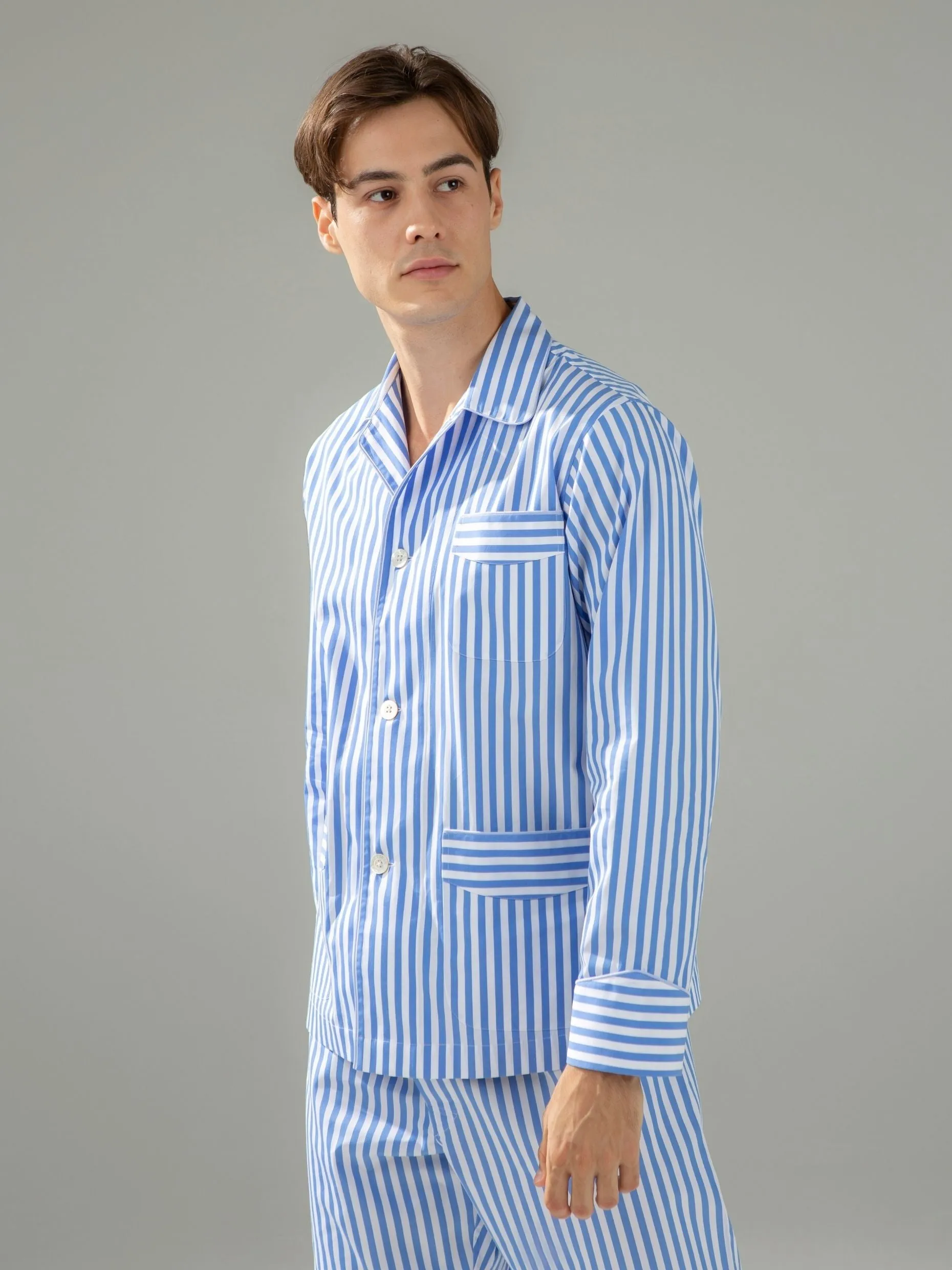 120s Cotton Blue Bengal Stripe Pajamas