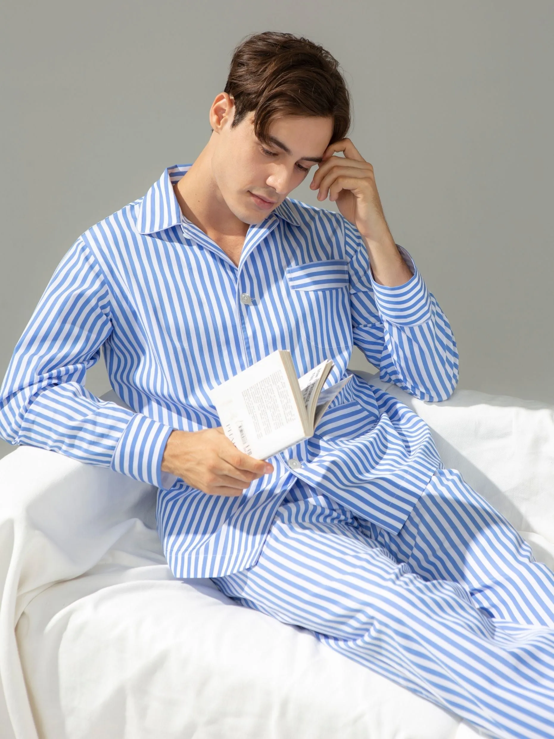 120s Cotton Blue Bengal Stripe Pajamas