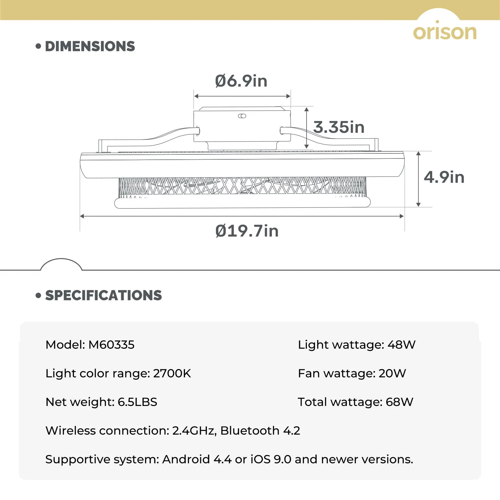 19.7" Orison Modern Ceiling Fan with Lights with Remote/APP Control