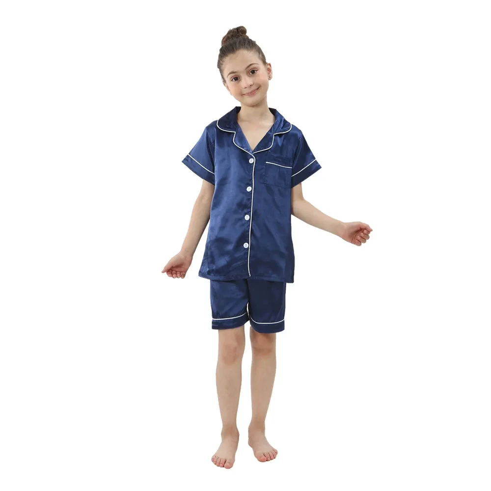 2 4 6 8 10 12 14 Years Children Pajamas Satin Silk Summer Toddler Boys Girls for Teens Pink Kids Pijamas Short Sleeve Pyjama Set