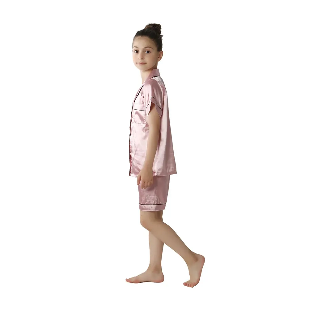 2 4 6 8 10 12 14 Years Children Pajamas Satin Silk Summer Toddler Boys Girls for Teens Pink Kids Pijamas Short Sleeve Pyjama Set