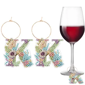 2 PCS Letter K Diamond Wine Glass Charms Diamond Painting Drink Markers Tags