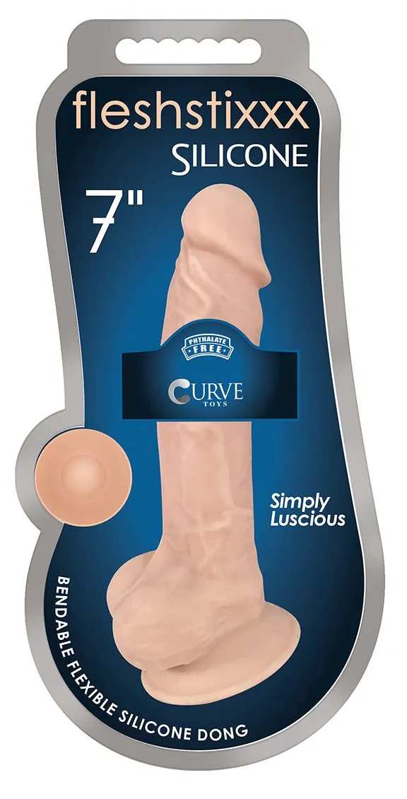 7 Inch Fleshstixxx Silicone Dildo With Balls -  Vanilla