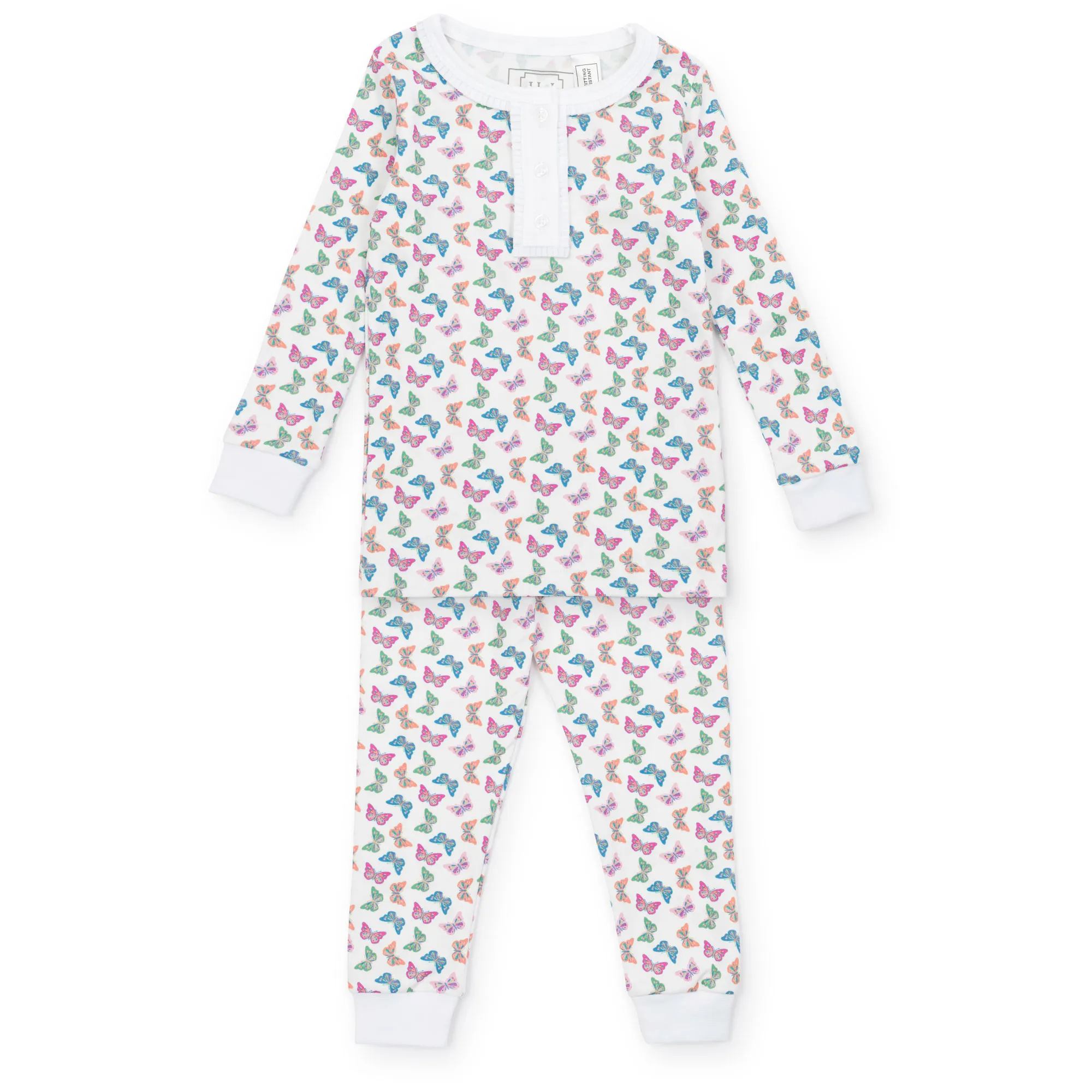 Alden Girls' Bright Butterflies Two Piece Pima Cotton Pajamas