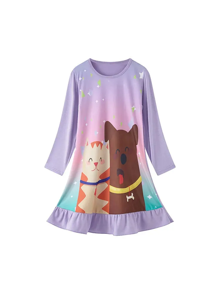 Autumn and Winter 2023 New Children's and Girls' Nightwear Cute Fun Cartoon Printed Pajamas 3-8T Long Sleeved Children Clothes