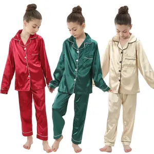 Baby Toddler Silk Pyjamas Children Spring Clothing Sets 2pcs Long Sleeve Shirts Pants Boys Girls Satin Pajamas Kids Sleepwear