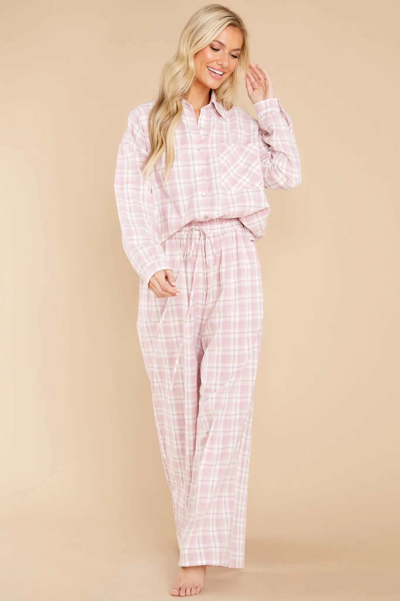 Beauty In Comfort Pink Plaid Cotton Pajama Top