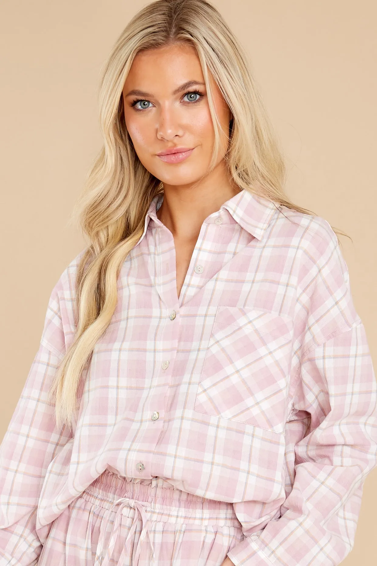 Beauty In Comfort Pink Plaid Cotton Pajama Top