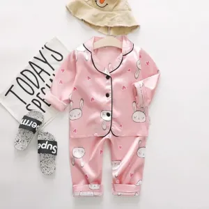 Boys Girls Long Sleeve Silk Pajamas for Children Cartoon Rabbit Sleepwear Pijamas Girls Teenage Satin Pajama Sets Night Suits