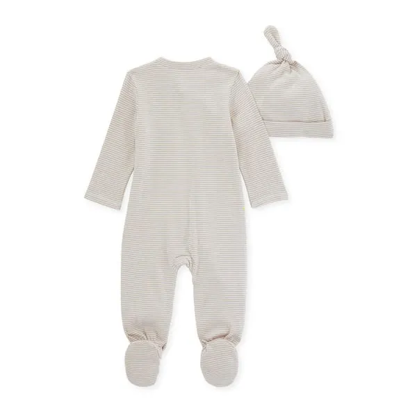 Burt's Bees Organic Baby Micro Stripe Jumpsuit & Knot Top Hat Set Fossil