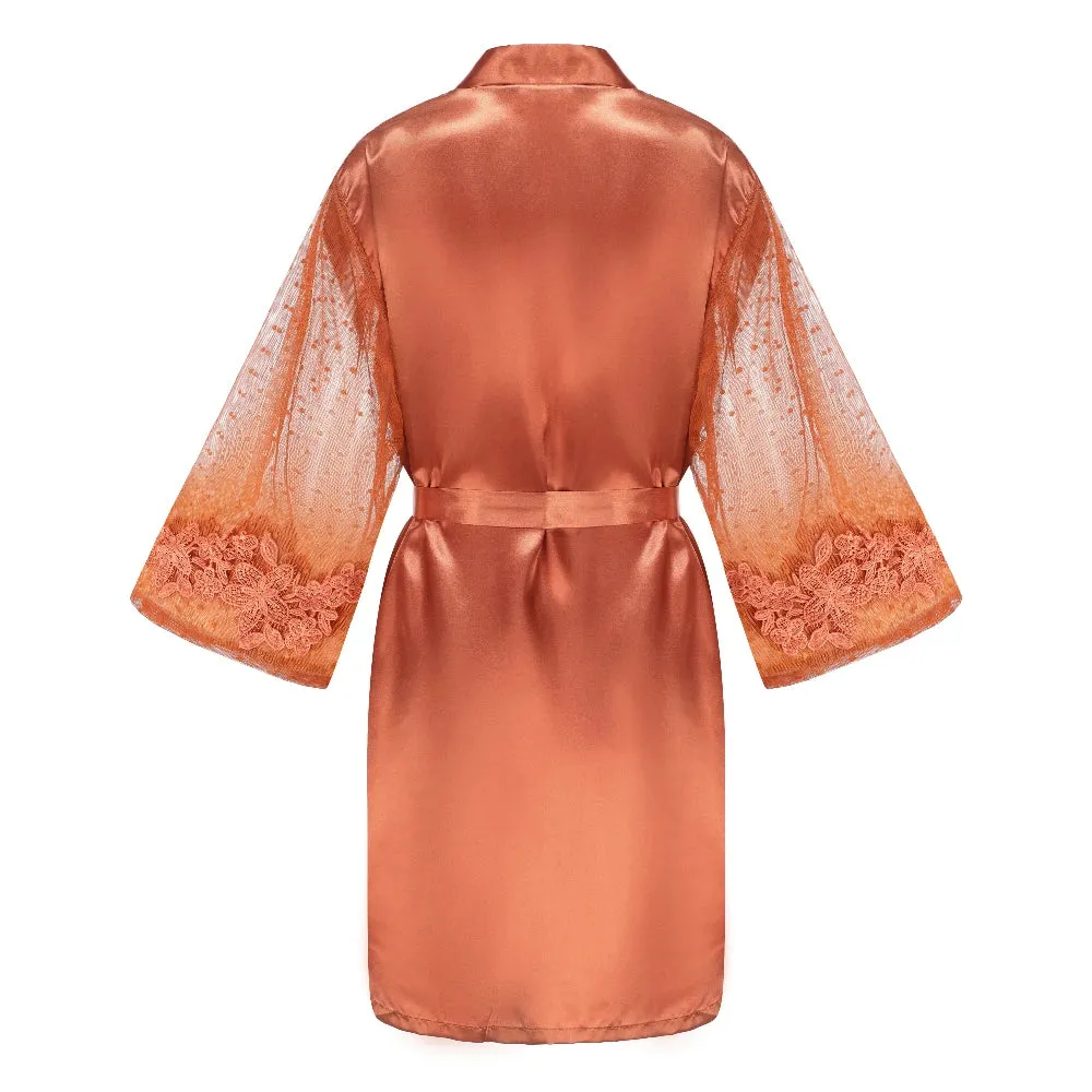 Caramel Wedding Bride Bridesmaid Robes Dressing Gown Women Bathrobe Night Shirts Short Women Kimono Mesh Sleeve