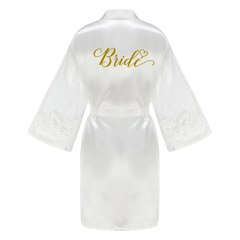 Caramel Wedding Bride Bridesmaid Robes Dressing Gown Women Bathrobe Night Shirts Short Women Kimono Mesh Sleeve