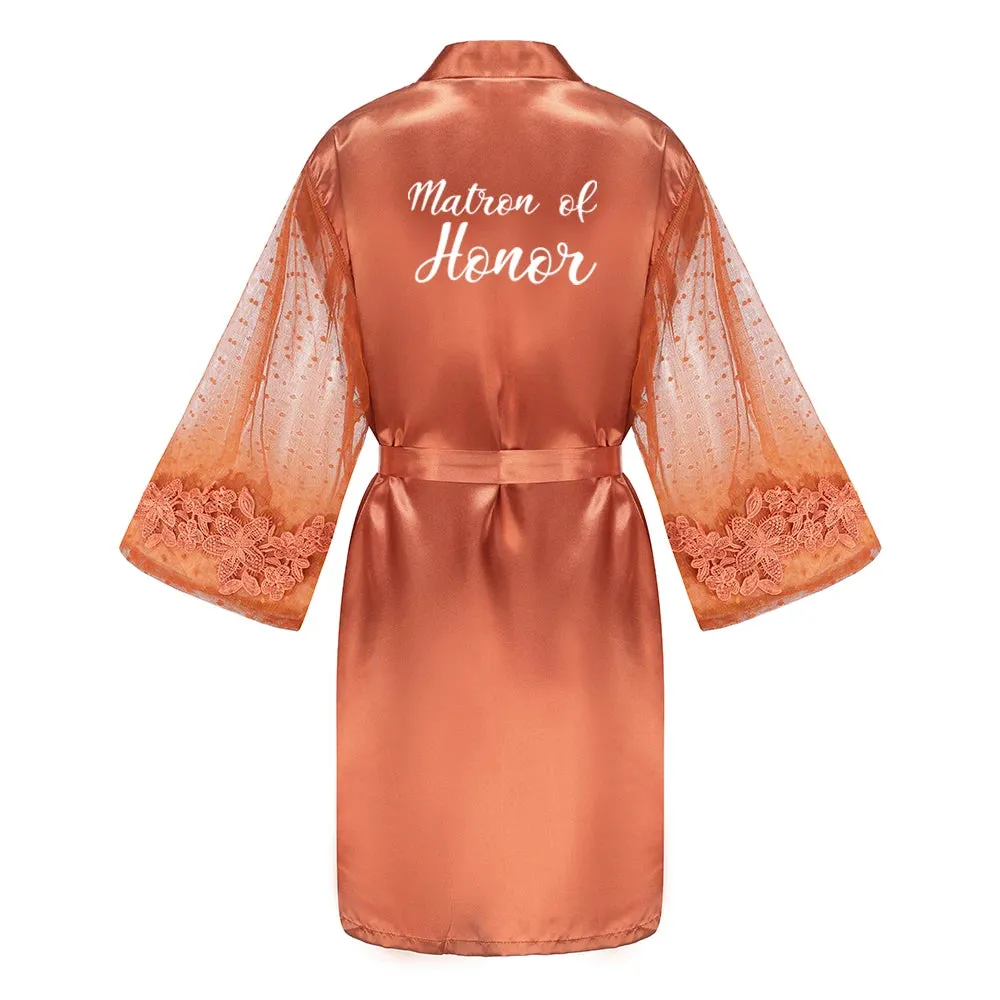 Caramel Wedding Bride Bridesmaid Robes Dressing Gown Women Bathrobe Night Shirts Short Women Kimono Mesh Sleeve