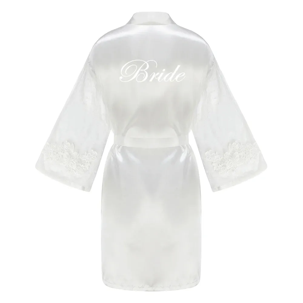 Caramel Wedding Bride Bridesmaid Robes Dressing Gown Women Bathrobe Night Shirts Short Women Kimono Mesh Sleeve