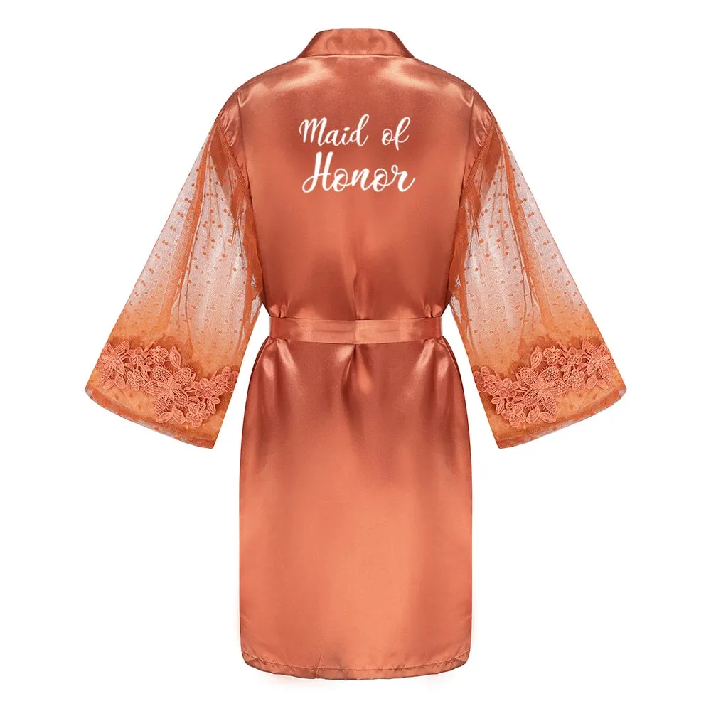 Caramel Wedding Bride Bridesmaid Robes Dressing Gown Women Bathrobe Night Shirts Short Women Kimono Mesh Sleeve