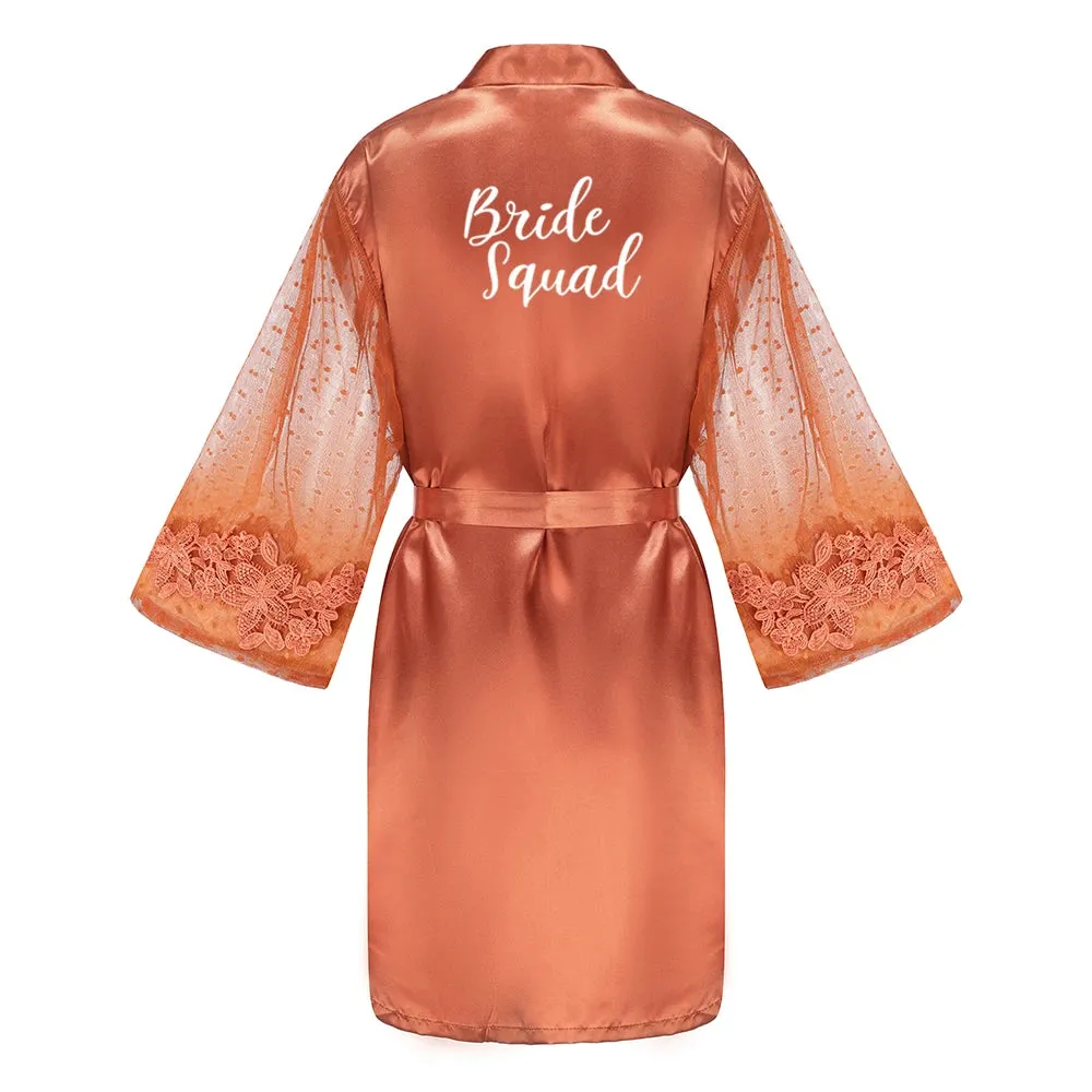 Caramel Wedding Bride Bridesmaid Robes Dressing Gown Women Bathrobe Night Shirts Short Women Kimono Mesh Sleeve