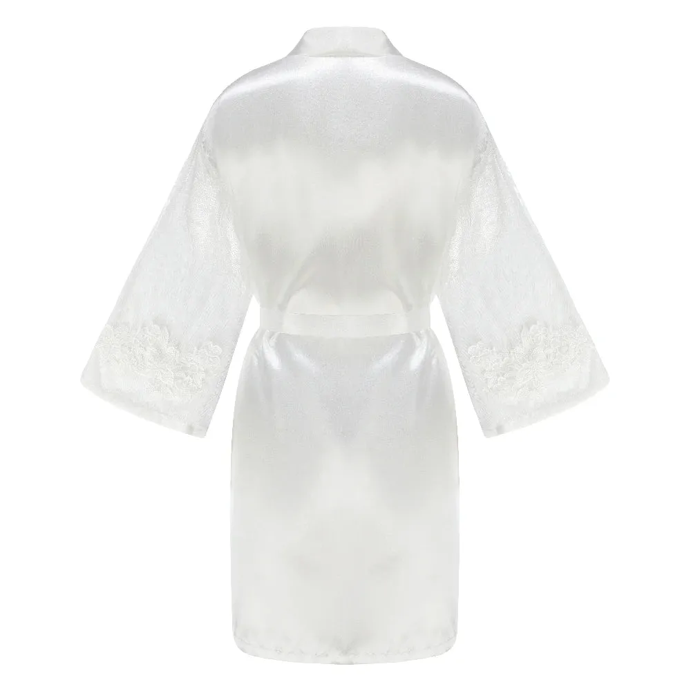 Caramel Wedding Bride Bridesmaid Robes Dressing Gown Women Bathrobe Night Shirts Short Women Kimono Mesh Sleeve