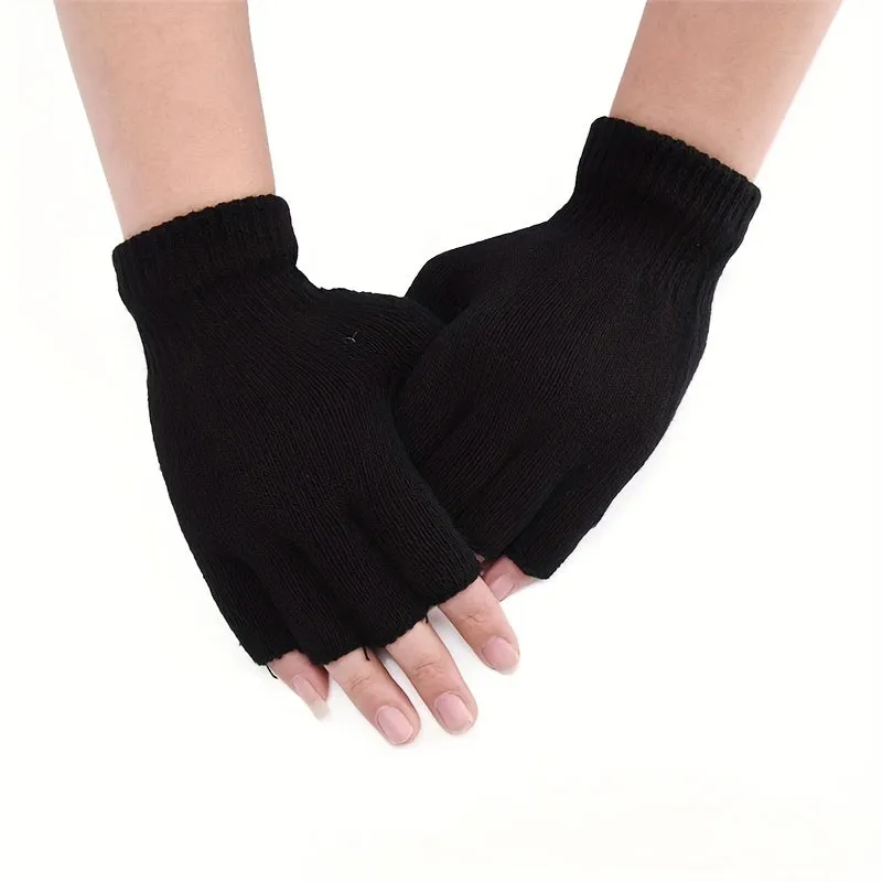 Cozy Half Finger Knit Gloves for Men and Women