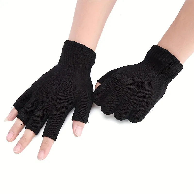 Cozy Half Finger Knit Gloves for Men and Women