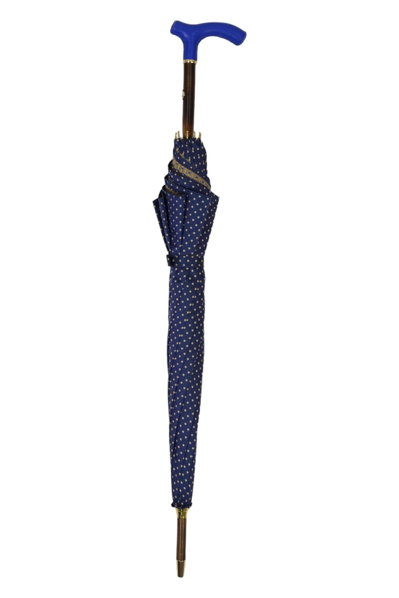 Elegant Umbrella with Blue Leather Handle and Beechwood Shaft