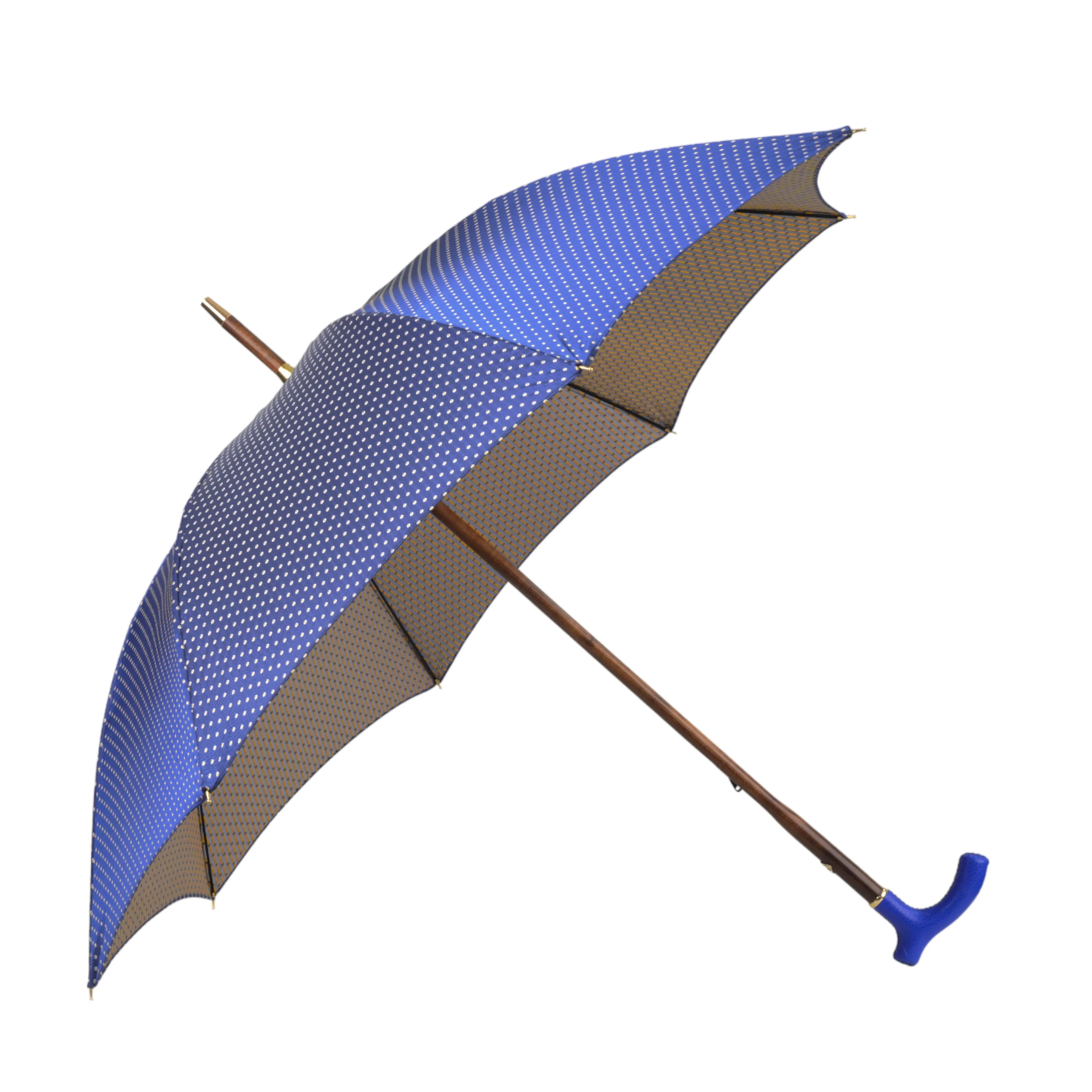 Elegant Umbrella with Blue Leather Handle and Beechwood Shaft