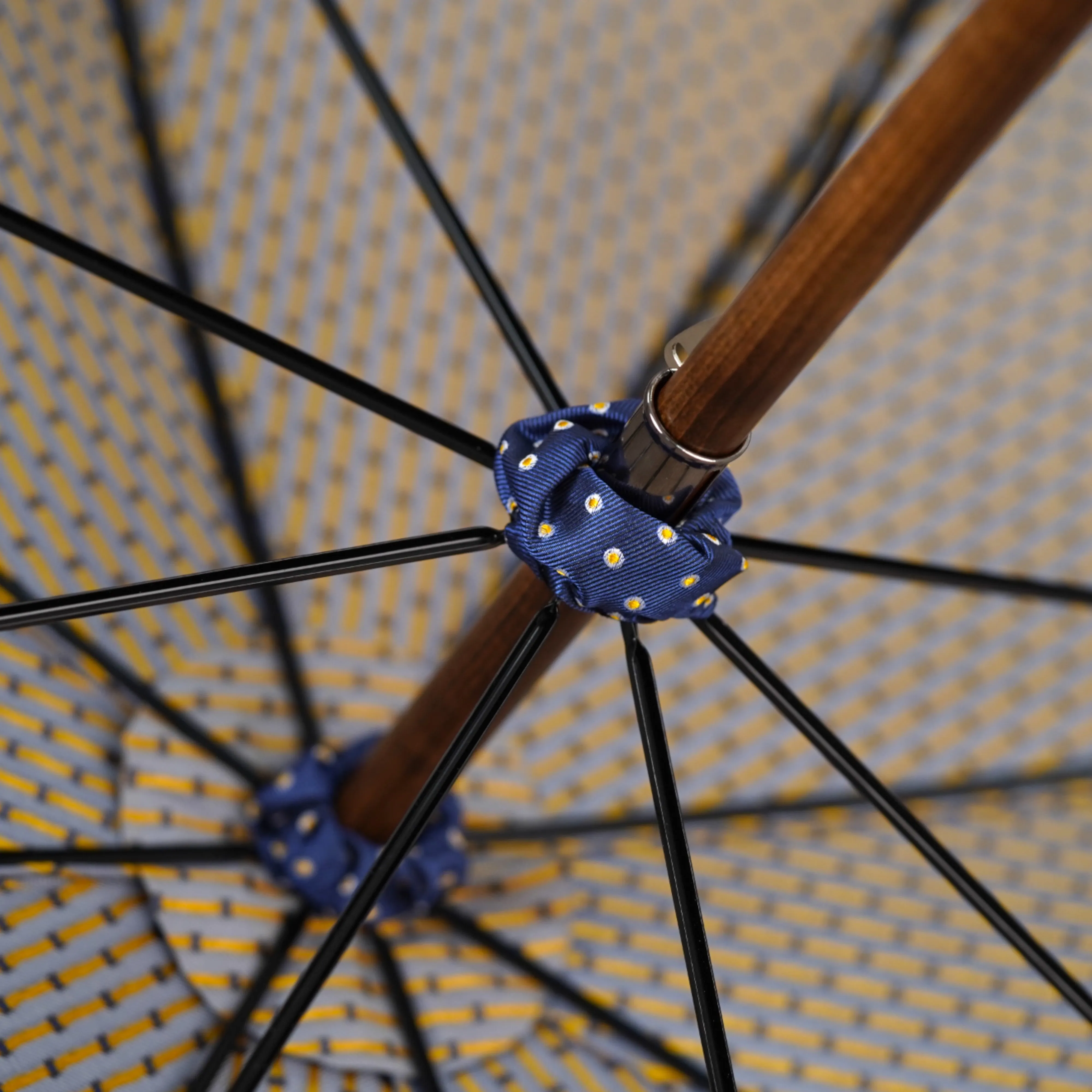 Elegant Umbrella with Blue Leather Handle and Beechwood Shaft