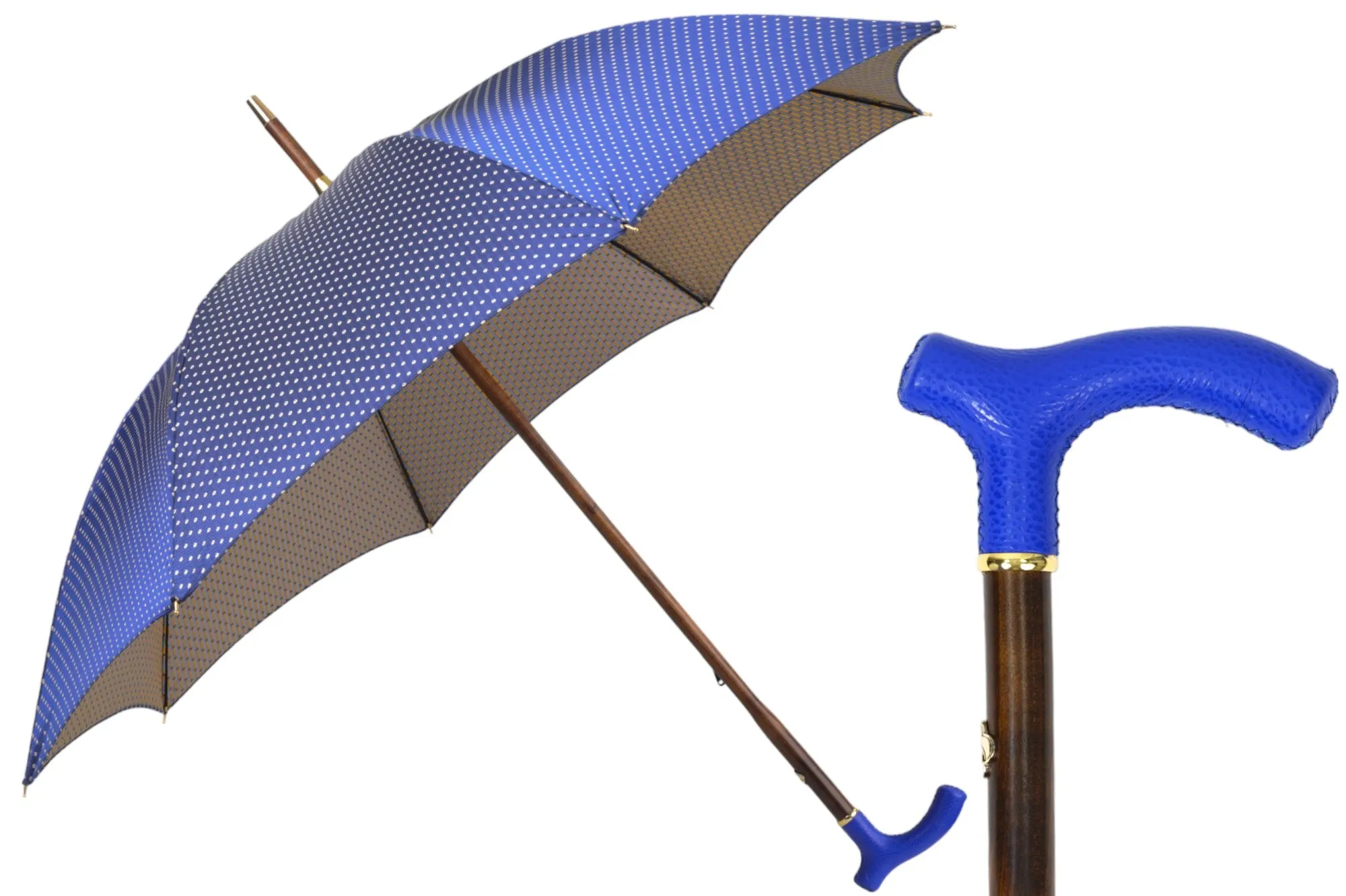 Elegant Umbrella with Blue Leather Handle and Beechwood Shaft