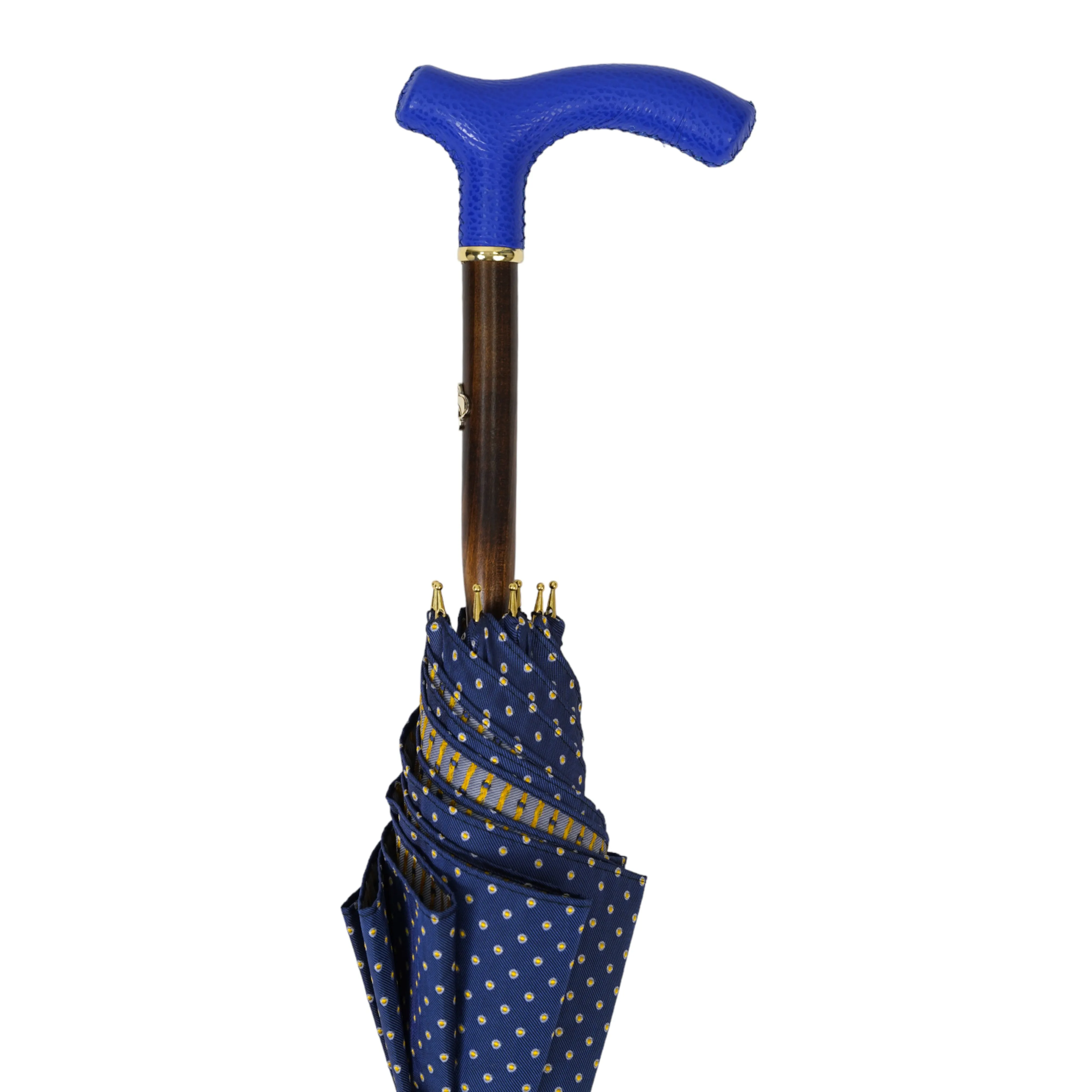 Elegant Umbrella with Blue Leather Handle and Beechwood Shaft