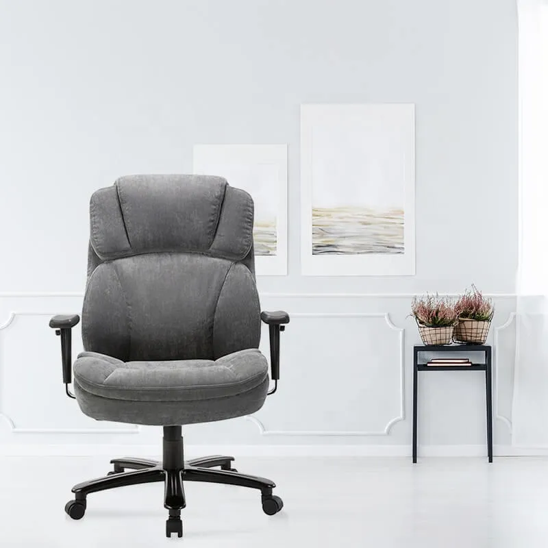 Ergonomic Executive Office Chair with Upholstered Thick Padding Headrest & Armrest, Gray