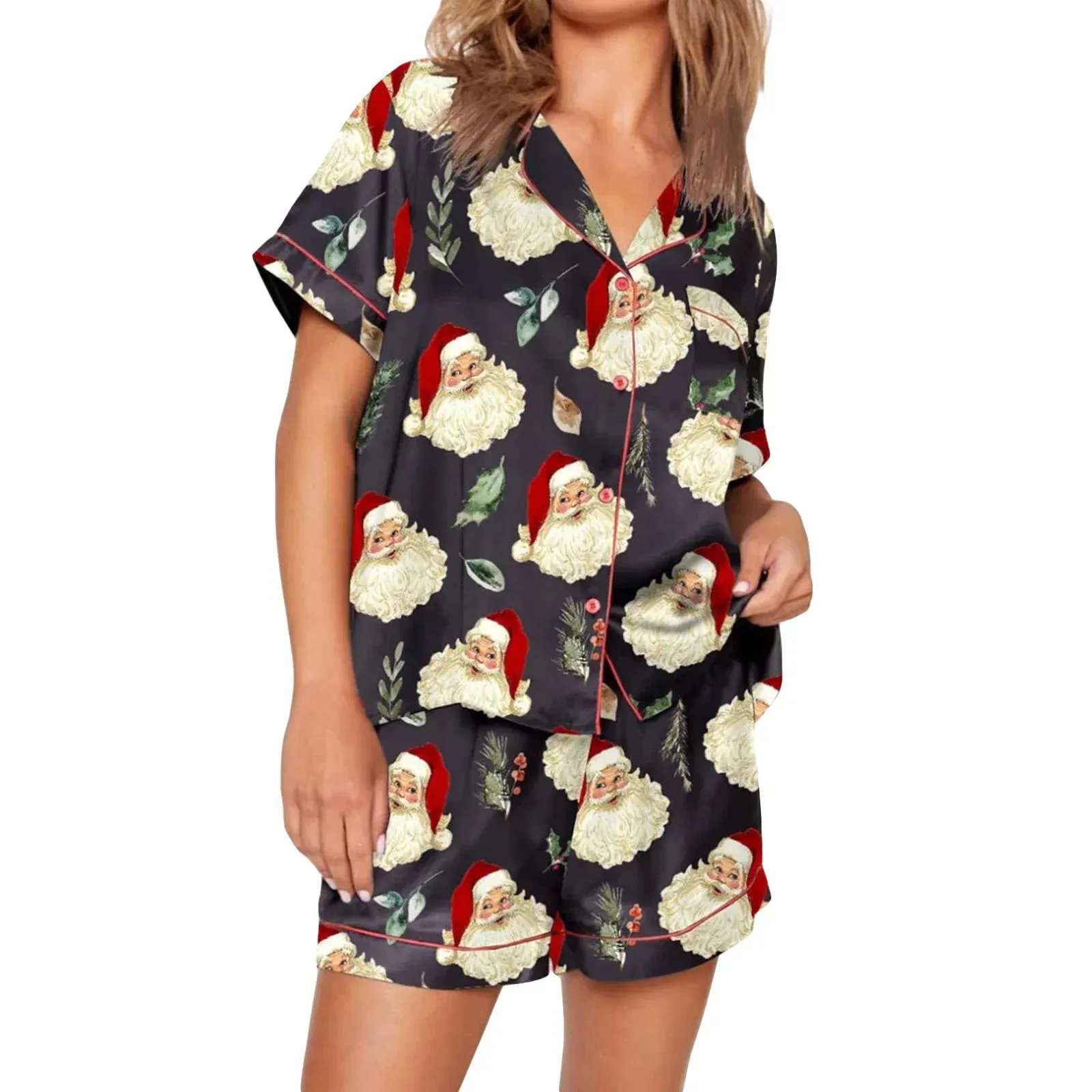 Floral Cute Animals Print Short Sleeve Button Lounge Shorts Y2k Pajamas