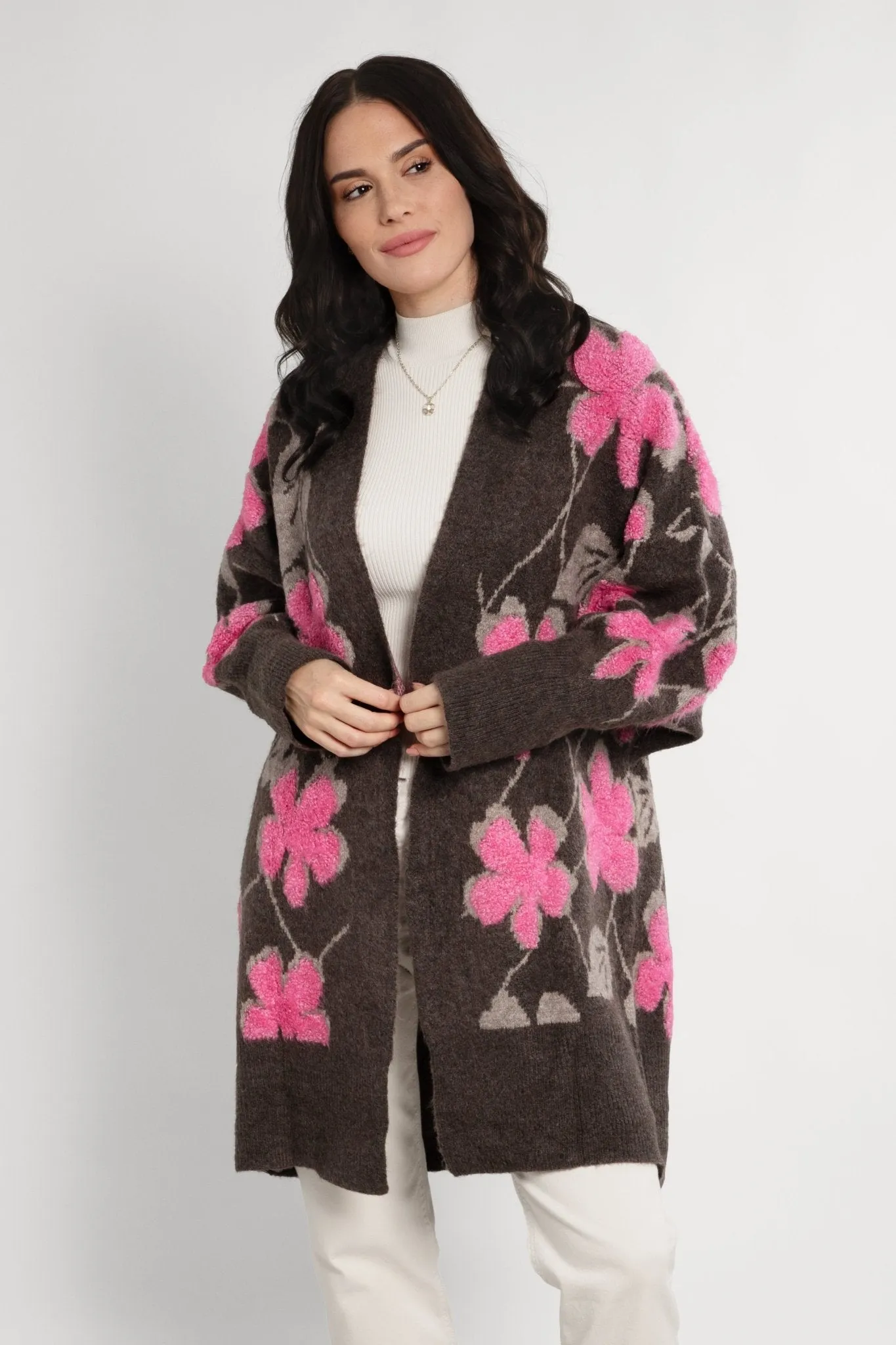 Floral Knitted Cardigan Long