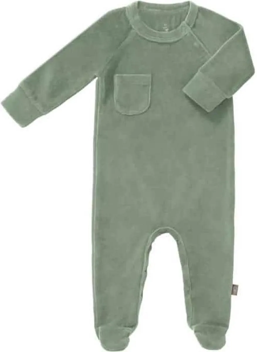 Fresk Pyjama Velours Met Voetjes | Forest Green