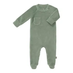 Fresk Pyjama Velours Met Voetjes | Forest Green