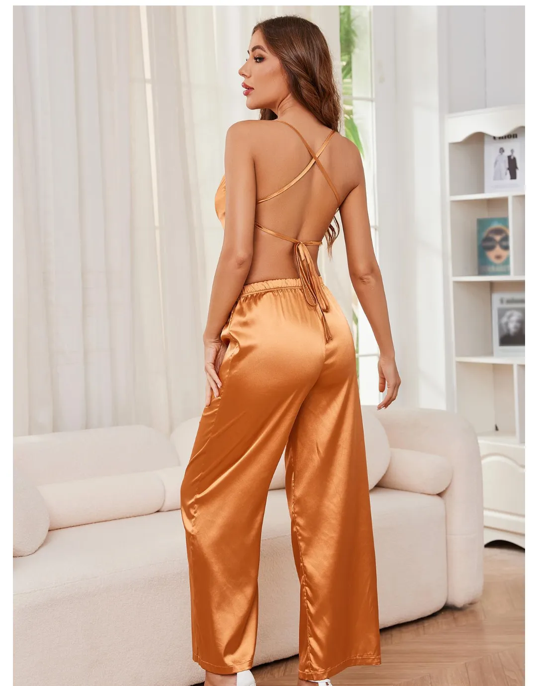 Ice Silk Pajamas Women Thin Home Suspenders Trousers Suit Sexy Lightweight Two Piece Home Wear