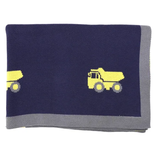 Korango Knit Blanket Trucks Navy