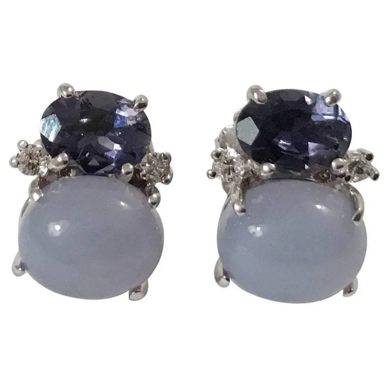 Large GUM DROP™ Earrings with Cabochon Chalcedony and Diamonds