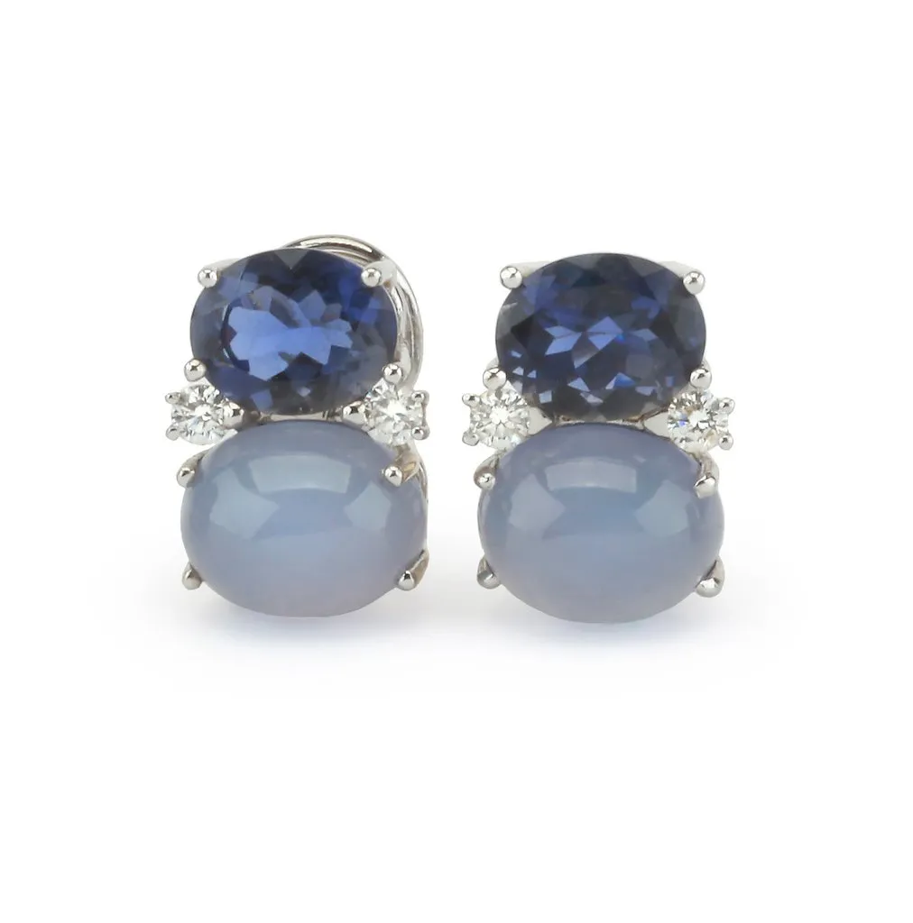 Large GUM DROP™ Earrings with Cabochon Chalcedony and Diamonds