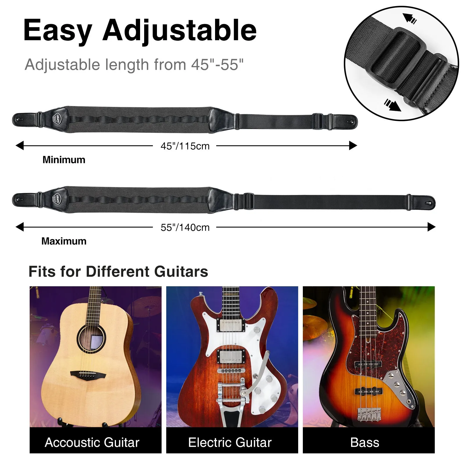 LEKATO LGS-8 Guitar Strap Adjustable Thickened Foam