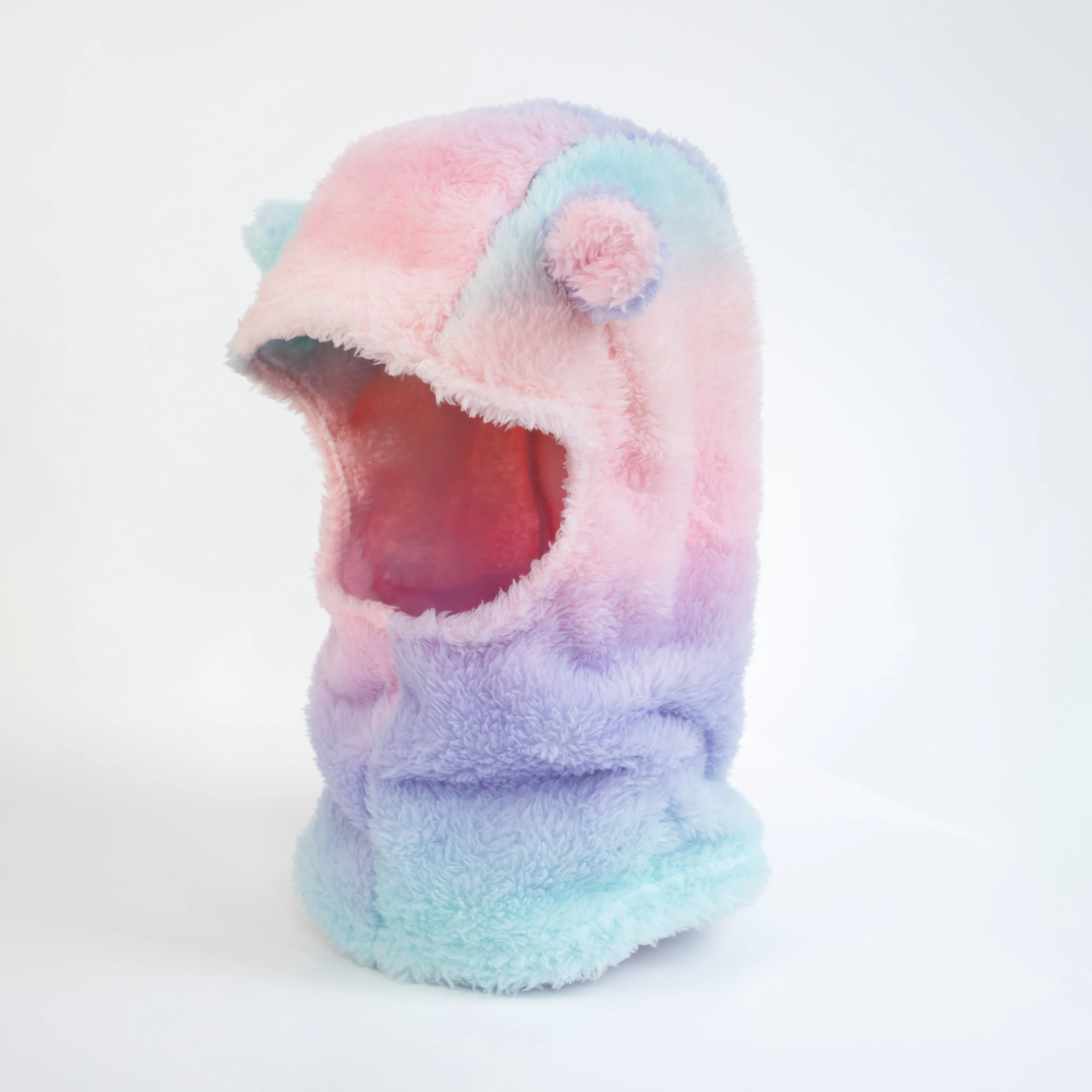 Little Girl's Pastel Ombre Plush Bear Ear Balaclava