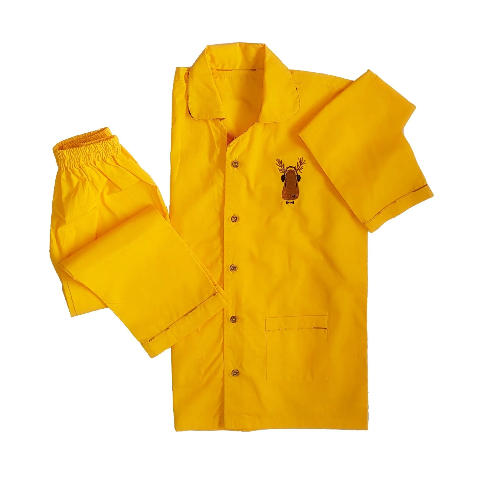 Loungewear - Deary Dreams - Regular Collar - Yellow (Plain Bottom & Tom with Embroidery)