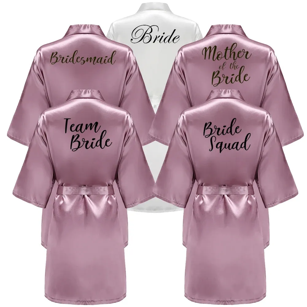 New Bathrobe Bride Satin-Silk Robe Women Bridal Party Sister Team Mother Shower Gift Bridesmaid Wedding Short Robes