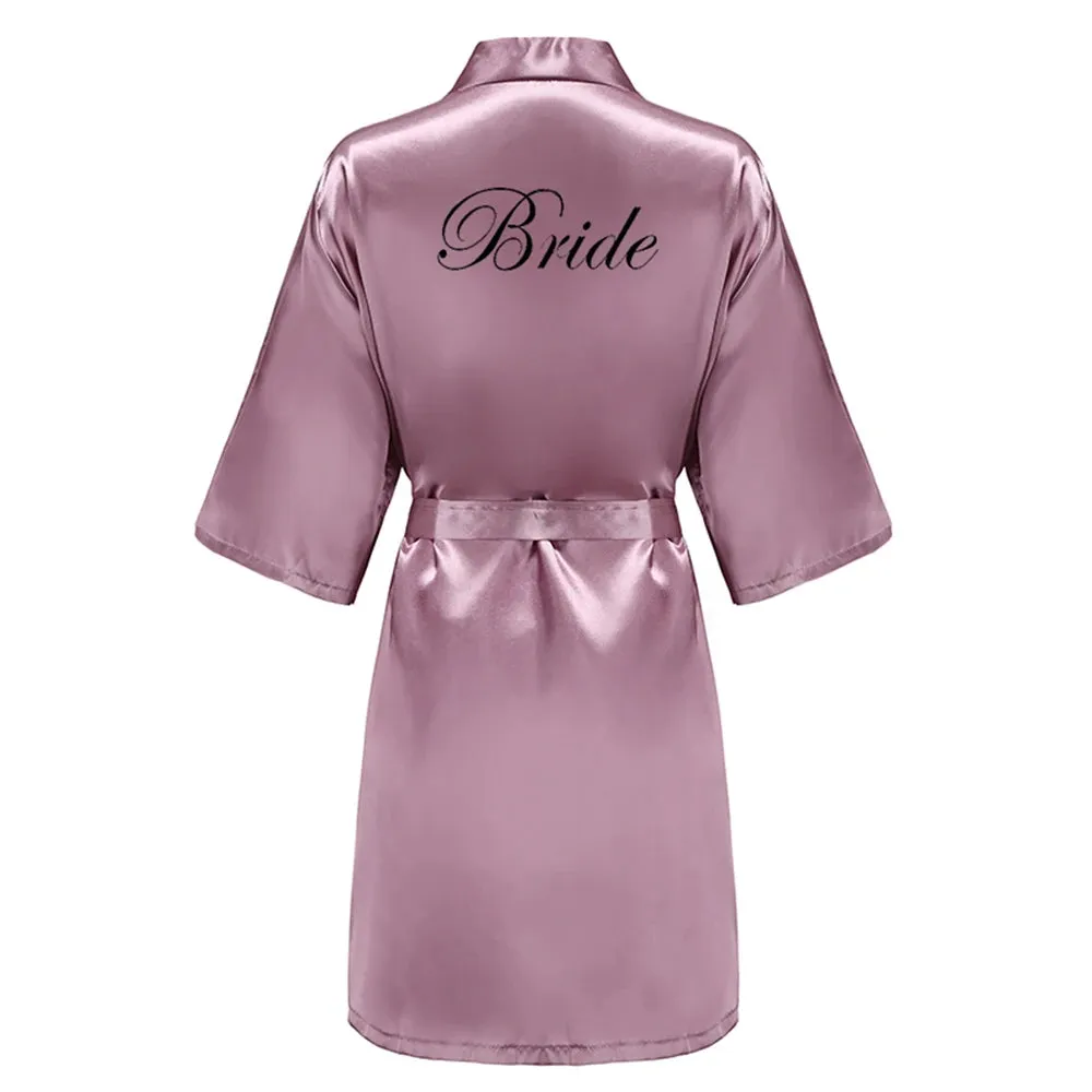 New Bathrobe Bride Satin-Silk Robe Women Bridal Party Sister Team Mother Shower Gift Bridesmaid Wedding Short Robes