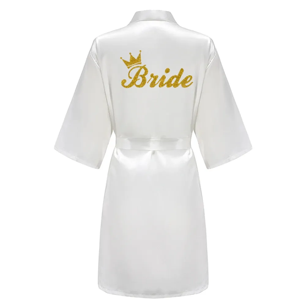 New Bathrobe Bride Satin-Silk Robe Women Bridal Party Sister Team Mother Shower Gift Bridesmaid Wedding Short Robes