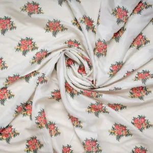 Off White Floral Digital Print Cotton Silk Fabric