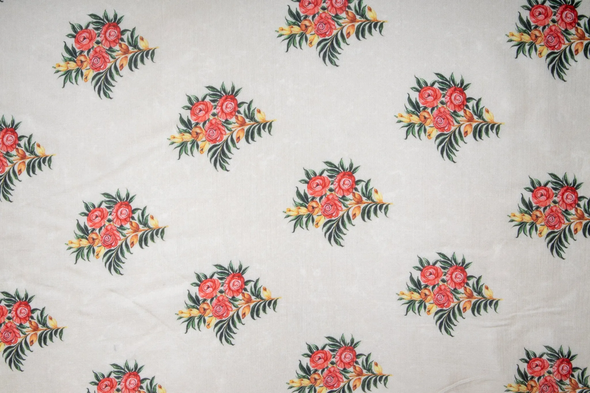 Off White Floral Digital Print Cotton Silk Fabric